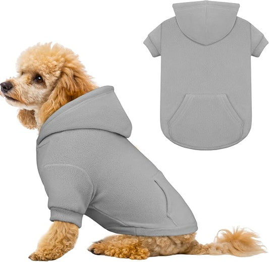 Dog Sweaters for Small Dogs,Dog Hoodies,Warm Fleece Sweatshirt with Hood & Pocket,Leash Hole,Cozy Cold Weather Puppy Clothes Pet Sweater for Small Dogs(Grey,S)