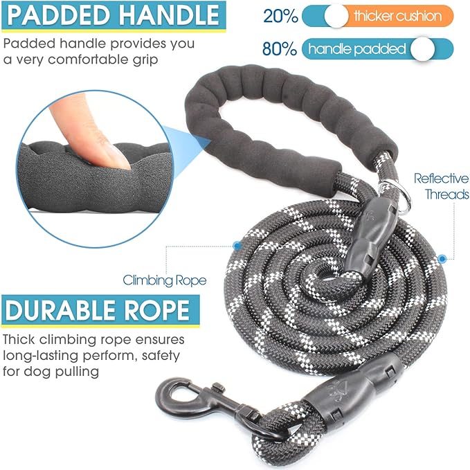 BAAPET Double Dog Leash, 4 FT Rope Dog Leash with Tangle Free Shock Absorbing Bungee and Poop Bags for Dual Small Medium Large Dogs (Medium/Large, Black)