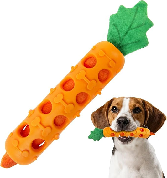 Fida 2-in-1 Puppy Teething Toys, Natural Rubber Chew Toys for Dogs to Keep Them Busy & Plush Toys with Crinkle Leaves, Interactive Dog Toys for Small Medium Breeds and Puppies.(Carrot)