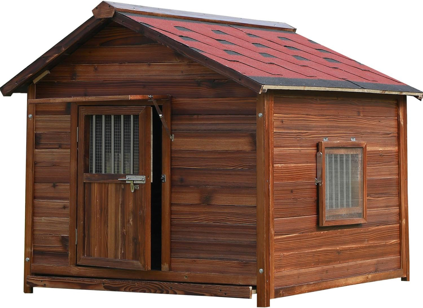 Durable Weatherproof Pine Wood Dog House Outdoor for Small to Large Sized Dogs,Luxury Outdoor Dog Kennel Shelter with Elevated Floor,Lockable Door,Adjust Windows,Easy to Clean,Easy to Assemble