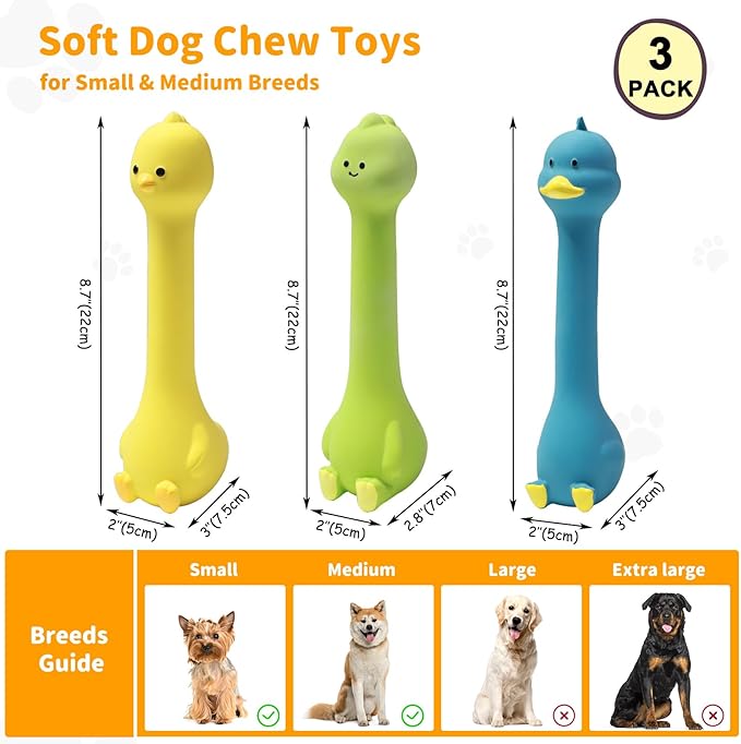 Latex Squeaky Dog Toys, 3 Pack Soft Rubber Dog Chew Toys, 8.7" Standing Stick Animal Pet Toy to Keep Them Busy, Interactive Fetch Squeak Toy for Puppy Small Medium Dogs