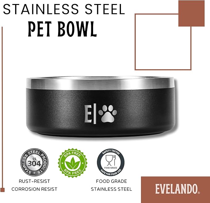 EVELANDO® 64 oz Stainless Steel Dog Bowl – 8-Cup Non-Slip, BPA-Free Feeder for Medium & Large Dogs – Indoor/Outdoor Water Dish for Pets – Easy-to-Clean Metal Feeding Solution