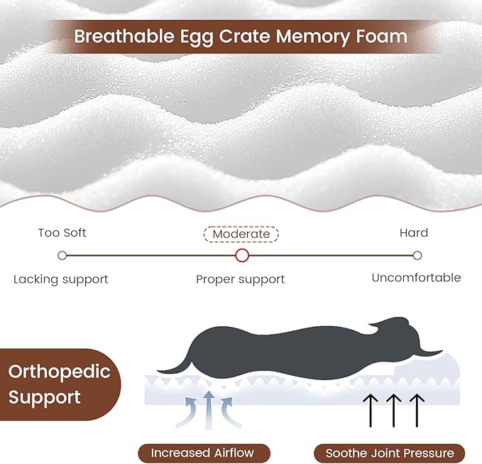 Giantex Memory Foam Dog Bed with Removable Washable Cover, Non-Slip Bottom, Egg Crate Foam Pet Sleeping Mat for Large Medium Dogs, 43 x 26 inch, Orthopedic Dog Bed Indoor Outdoor (Beige)