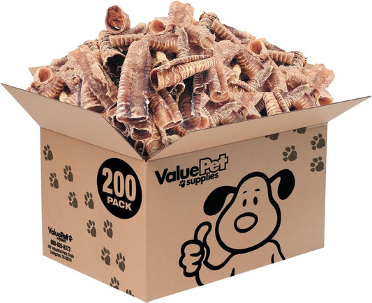 ValueBull Beef Trachea, Premium 5-6 Inch, 200 Count Bulk Pack - Natural Angus Dog Chews with Glucosamine, Chondroitin & Amino Acids