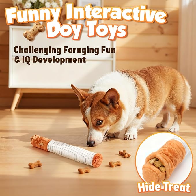 KEZKALS Interactive Dog Toys, 3 Pack Squeaky Dog Toy, Funny Dog Toys for Small Medium Dogs, Dog Gifts Stocking Stuffers, Funny Plush Pet Supplies with Treat Box for Christmas Birthday