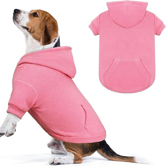 Dog Sweater,Dog Hoodies for Medium Dogs,Warm Fleece Sweatshirt with Hood & Pocket,Leash Hole,Cozy Cold Weather Pet Clothes Pet Sweater for Medium Dogs(Pink,M)