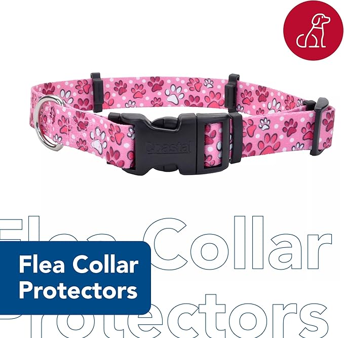 Coastal Pet SecureAway Collar Protector for Flea Collars - Adjustable pet Accessory - Protective Flea Collar for Dogs & Puppy - Multi Paws, 5/8" x 10-14"