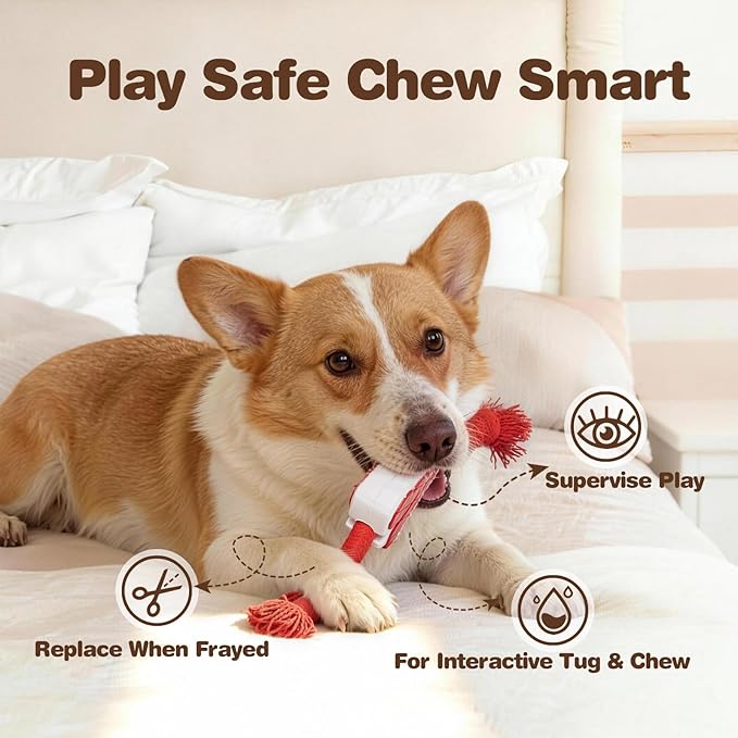 FOFOS Rubber Dog Rope Toys, 3 Pack Cheese Flavored Dog Chew Toys, Rubber Dog Toys with Cotton Rope, Boredom Relief Tug of War Toys for Small Medium Dogs