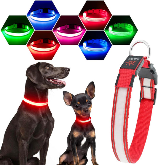 Visinite Light Up Dog Collar, Reflective LED Dog Collar, Adjustable Lighted Dog Collars Rechargeable Waterproof, Bright Dog Glow Collar for Pet Safety at Night Walking, Fit Large Medium Dogs