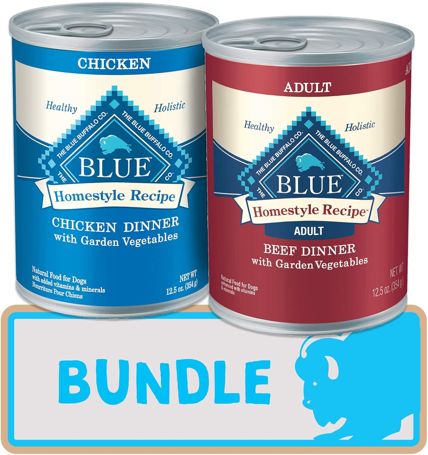 Blue Buffalo Homestyle Recipe Natural Adult Wet Dog Food Variety Pack, Chicken & Beef 12.5-oz Can (24 Count- 12 of Each Flavor)