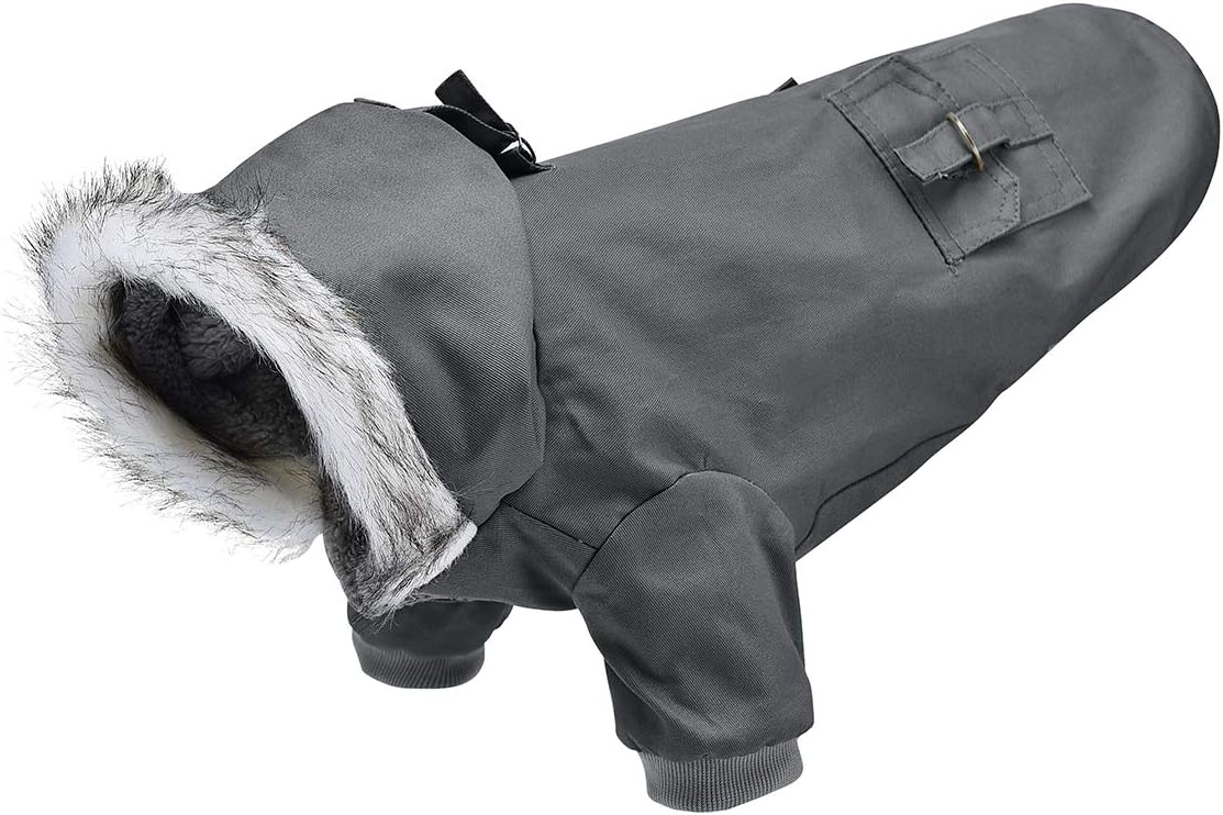 Warm Dog Hooded Trench Coat Windproof Parka Jacket for Cold Weather (XXL 13.5-20lbs, Black Grey)