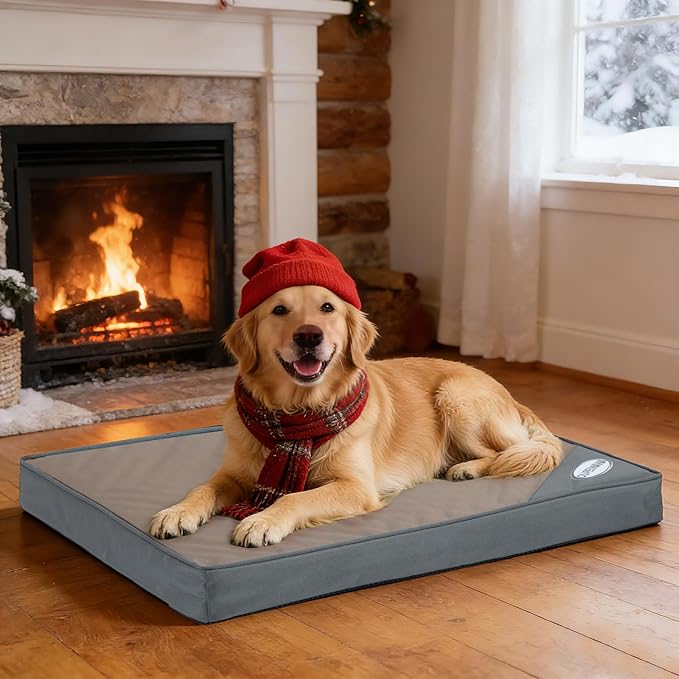 Orthopedic Outdoor Waterproof Dog Beds for Large Dogs, Washable Pet Bed with Egg Crate Foam Pet Bed Mat for Crate and Removable Oxford Fabric Cover,41"x 29",Beige