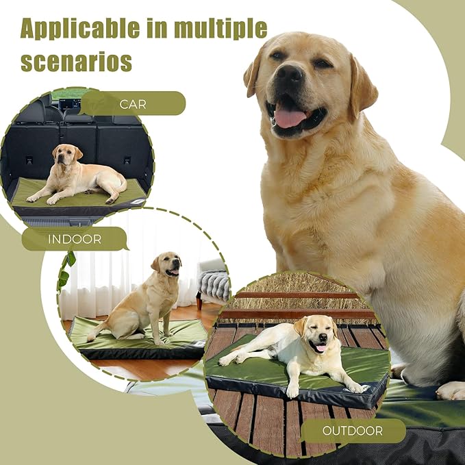 Orthopedic Outdoor Waterproof Dog Beds for Extra Large Dogs, Washable Crate Bed with Egg Crate Foam Pet Bed Mat and Removable Oxford Fabric Cooling Cover Bed,45"x 32", Dark Green