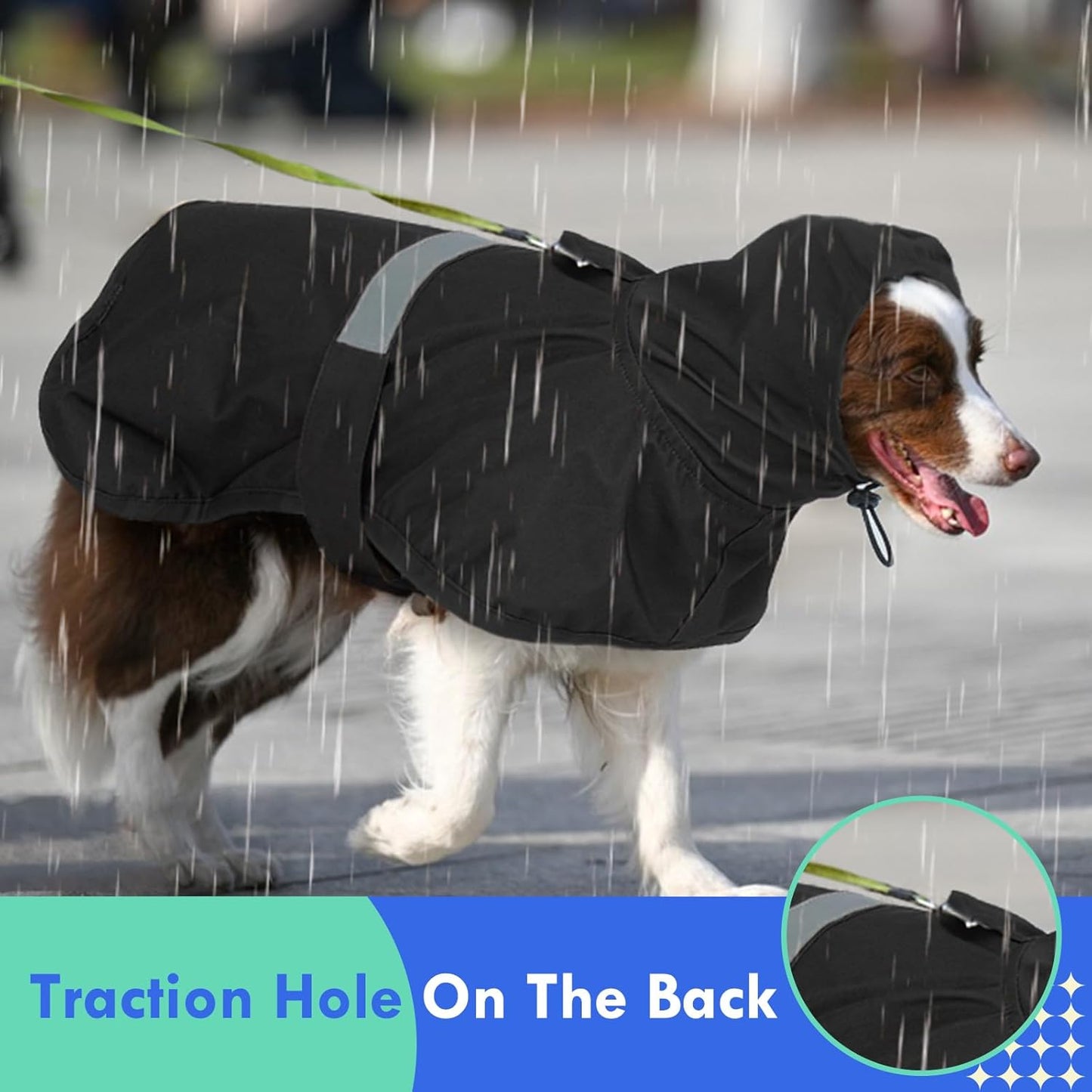 MIGOHI Dog Rain Jacket, Reflective Rain Coat for Medium Dogs | Adjustable Hind Leg Straps Rainproof, Waterproof & Windproof Coat for Rainy Days, Dog Poncho with Back Leash Hole, Black, 2XL