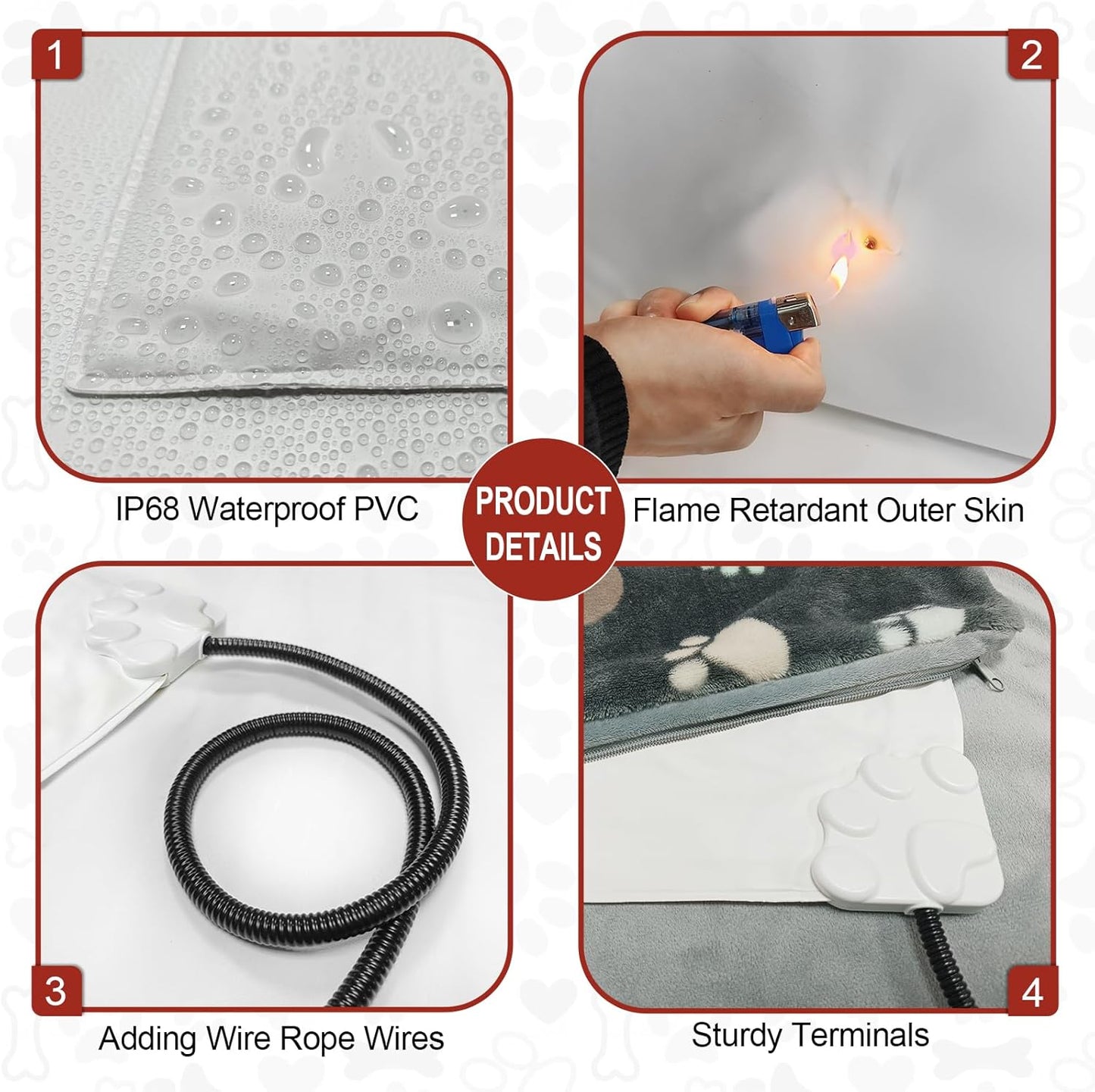 Pet Heating Pad 20x16 in with Smart Thermostat Switch and Power Line Protection Tube,Obtained MET and UL Dual Certification,Waterproof Pet Heating Pad for Dogs with Plush Fabric Cover-Black