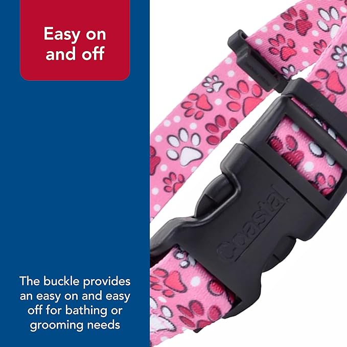 Coastal Pet SecureAway Collar Protector for Flea Collars - Adjustable pet Accessory - Protective Flea Collar for Dogs & Puppy - Multi Paws, 5/8" x 10-14"