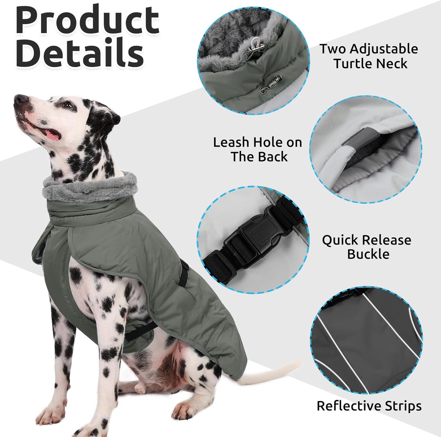 Queenmore Winter Dog Jacket - Warm Reflective, Waterproof Coat for Small Dogs, Grey, S