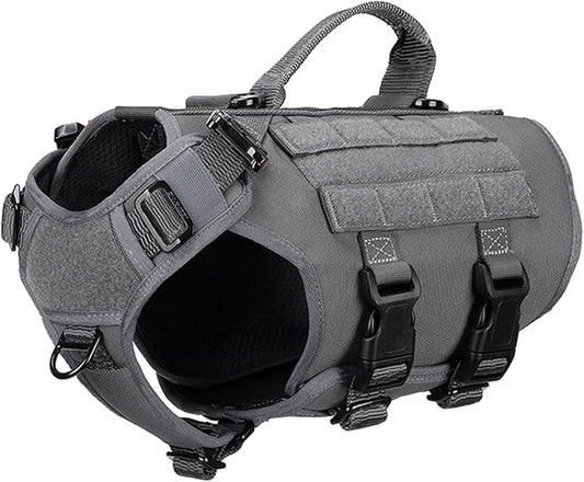 ICEFANG Tactical Dog Operation Harness with 6X Buckle,Dog Molle Vest with Handle,3/4 Body Coverage,Hook and Loop Panel for ID Patch,No Pulling Front Clip (S (22"-27" Girth), Wolf Gray)