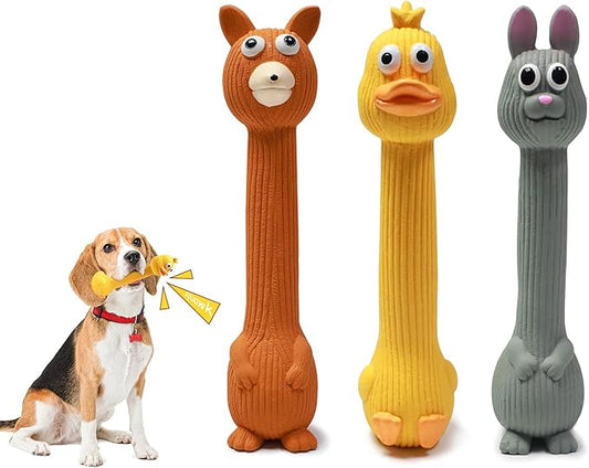 Latex Squeaky Dog Toys, 3 Pack Soft Rubber Dog Chew Toys, 8.7" Standing Stick Animal Pet Toy to Keep Them Busy, Interactive Fetch Squeak Toy for Puppy Small Medium Dogs