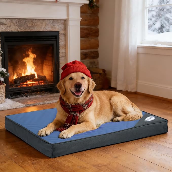 Orthopedic Outdoor Waterproof Dog Beds for Large Dogs, Washable Pet Bed with Egg Crate Foam Pet Bed Mat for Crate and Removable Oxford Fabric Cover,41"x 29", Navy