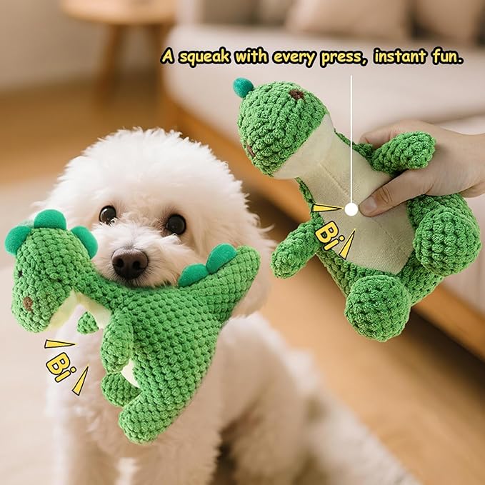 Squeaky Dinosaur Plush Toy for Small Medium Dogs, Textured Chew Toys for Teething Puppies, Fun Interactive Dog Toys for Boredom Relief and Mental Stimulation