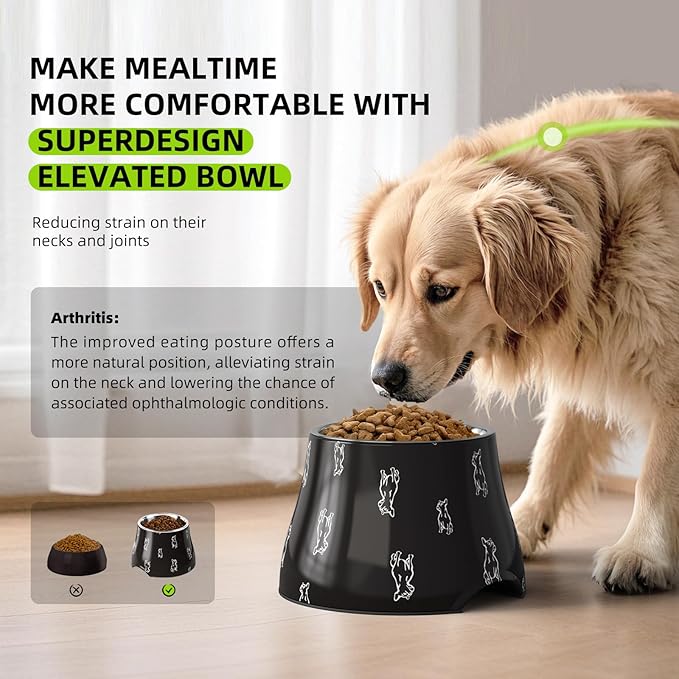 Elevated Dog Bowls with Stainless Steel Bowl, Prevention of Vertebrae Disease Dog Food Bowl, Non-Slip and High Capacity Pet Bowls M/2 Cup (Black)