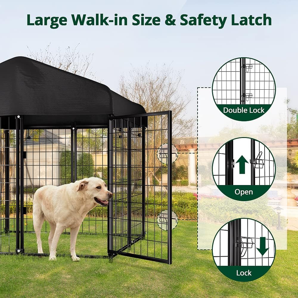 PawGiant Dog Kennel Outdoor, Dog House with Roof Waterproof Cover for Medium to Small Dog Outside 4ft x 4ft x 4.5ft, Pet Enclosures Crate Cage Playpen Run Indoor