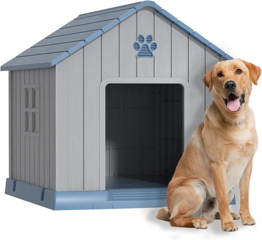 EasyUp Dog House Outdoor Indoor,Dog House Weatherproof Resin Shelter with Air Vents and Elevated Floor for Small Medium Large Dogs,Easy Clean and Assemble(37.8 * 40.87 * 38.82in,Blue)