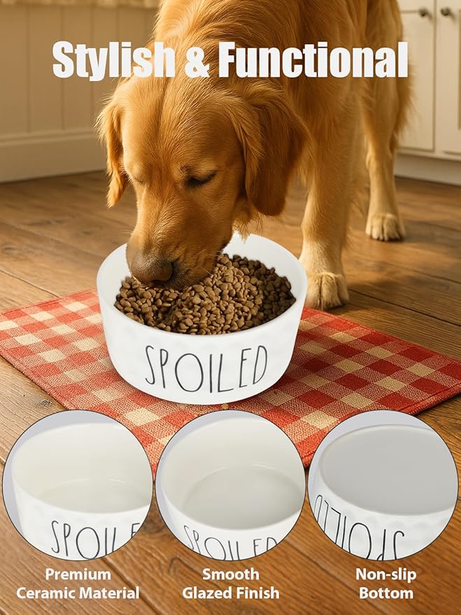 27OZ Ceramic Dog Bowl - 6 Inch Small Food Water Bowl, Heavy Duty Non-Slip Dog Dish for Medium Dogs, Food Grade Porcelain Pet Feeder Bowls, Microwave & Dishwasher Safe, White