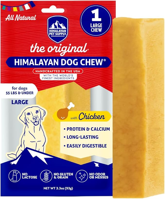 Himalayan Dog Chew Original Yak Cheese Chew, Chicken, 1 Large Stick, 3.3 oz, Gluten Free, Healthy Treats, Grain & Lactose Free 100% Natural, Long Lasting Chews for s Under 55 lbs