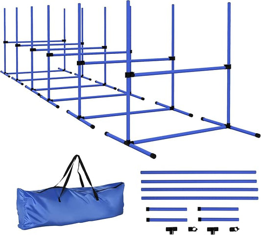 Pawhut Large Size Dog Agility Training Equipment 6KG Gross Wight, 6 PCS Adjustable Height Jump Bars, Obstacle Course Starter Kit for Large Medium Small Dog Puppy, Blue