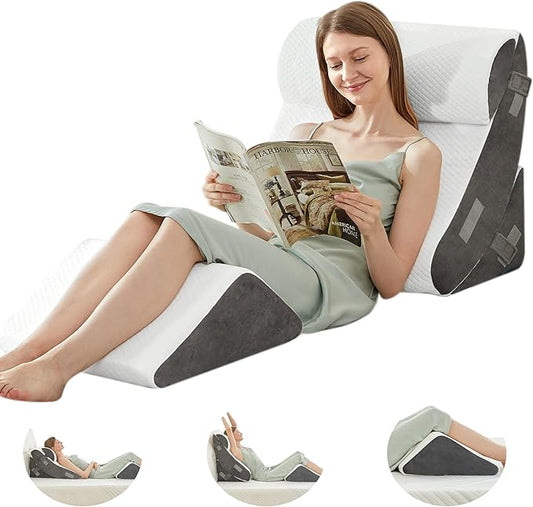 BDEUS 4PCS Bed Wedge Pillow Post Surgery, Orthopedic Sleeping Wedge Pillow Set for Back, Neck and Leg Pain Relief, Acid Reflux, GERD, Memory Foam Support Pillows for After Surgery, White