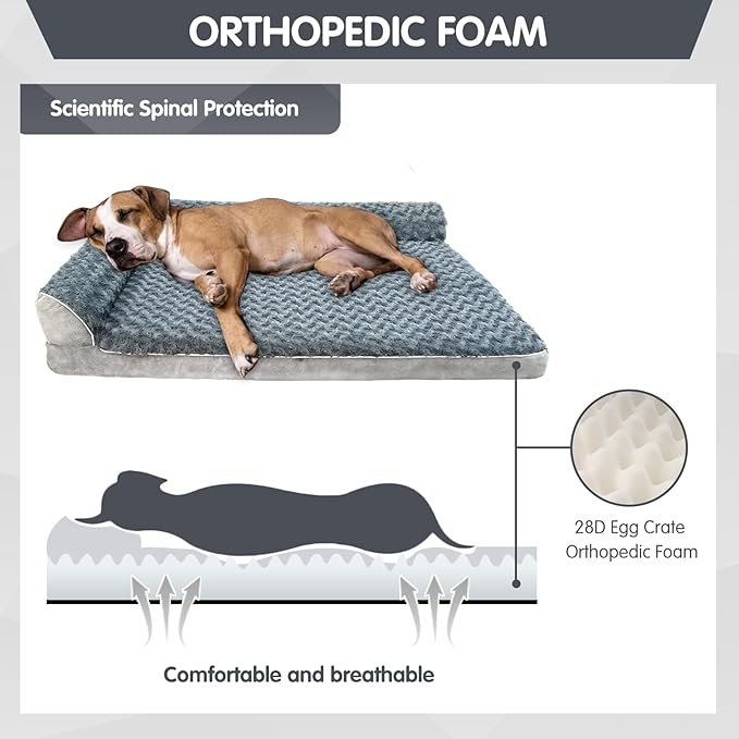 Orthopedic Dog Bed with Pillows,Large Memory Foam Dog Bed Sofa for Medium Large Dogs,Waterproof Washable Cover,Non-Slip Bottom,42x30x7.5Inch Supportive Pet Bed Couch,Bluish Grey