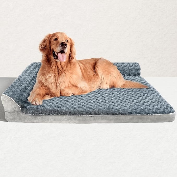 Orthopedic Dog Bed with Pillows,Large Memory Foam Dog Bed Sofa for Medium Large Dogs,Waterproof Washable Cover,Non-Slip Bottom,42x30x7.5Inch Supportive Pet Bed Couch,Bluish Grey