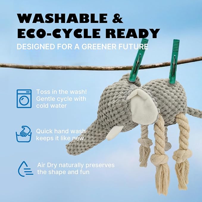 Squeaky Dog Teething Interactive Chew Toy Chewer Stuffed Toys with Squeaker for Small Medium Breed Tough Durable Funny Pet Supplies Ideal Puppy Cats Gifts - Elephant, Medium