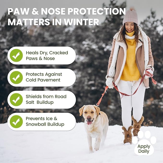 (2.1 oz*2) Lick-Safe Dog Paw & Nose Balm with Coconut Oil | Winter Road Salt & Cold Pavement Protector | All-Natural Moisturizer & Soother for Dry, Cracked Pads & Snout, Nose Butter for Bulldogs