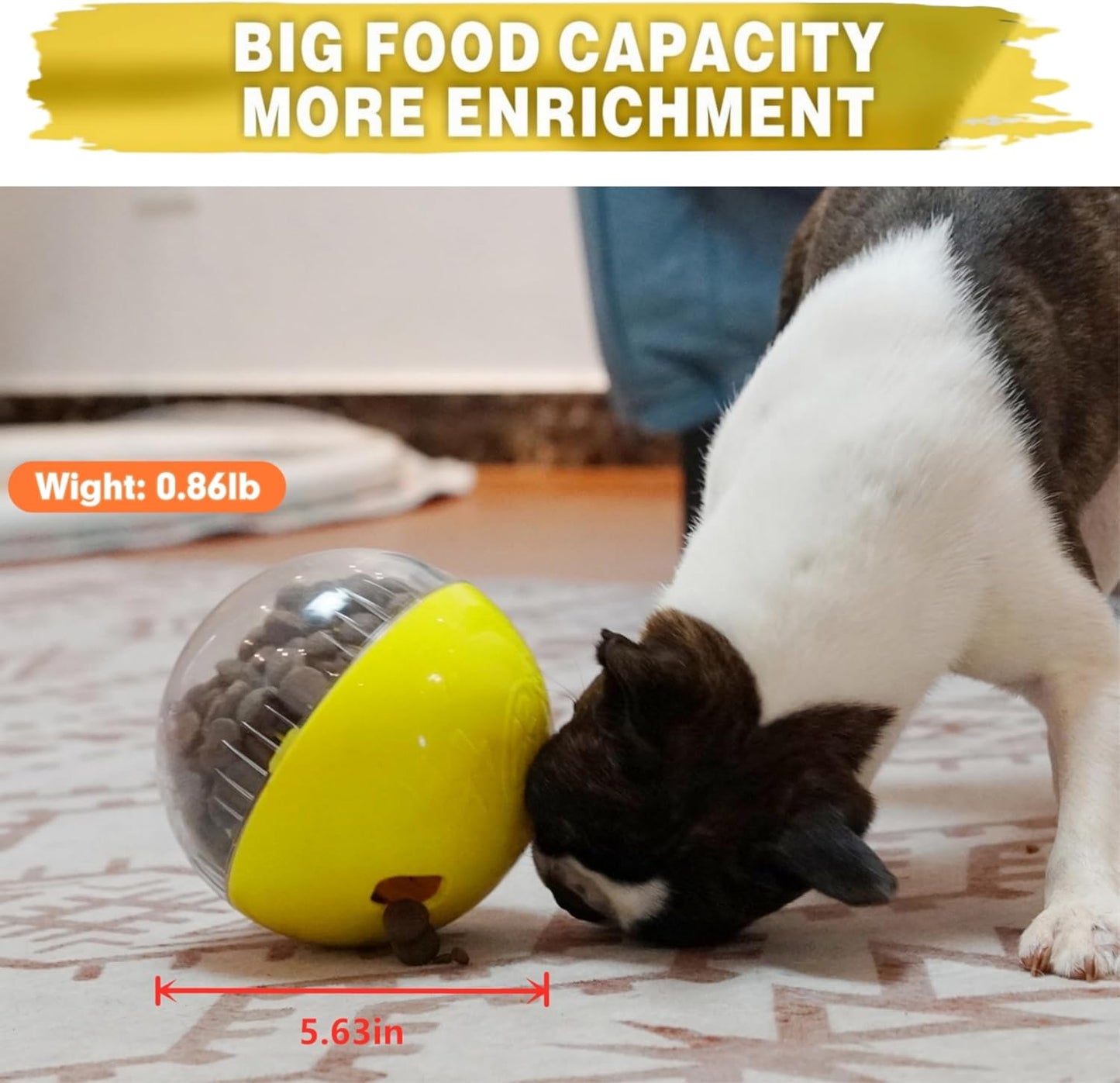 Enrichment Interactive Dog Treat Toy - Level 1 Mental Stimulation for Dogs, Dog Toys for Boredom Busy (Beginner-Yellow 5.6" Squeaky Ball)