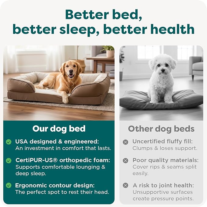 Furhaven Orthopedic Dog Bed for Large/Medium Dogs w/ Removable Bolsters & Washable Cover, For Dogs Up to 55 lbs - Plush & Velvet Waves Perfect Comfort Sofa - Brownstone, Large