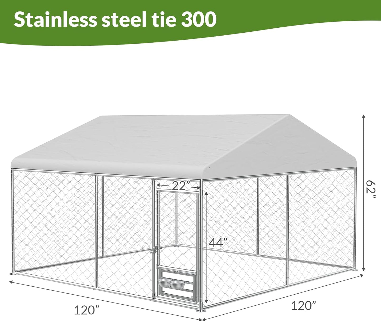 Rovibek 10x10 Ft Dog Kennel Outside, Outdoor Dog Kennel with Roof, Dog Kennels Outdoor with Steel Rotating Feeder Bowls, Outside Kennel for Large Dogs