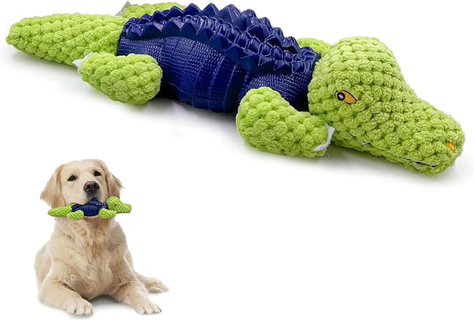 Dog Chew Toys for Small and Medium Breeds, Squeaky Dog Toys Plush, Interactive Dog Toys to Keep Them Busy, Alligator Dog Puzzle Toy, Dogs Dental Chew, Beef Flavored Chew Toy, Dogs Birthday Toy- Green