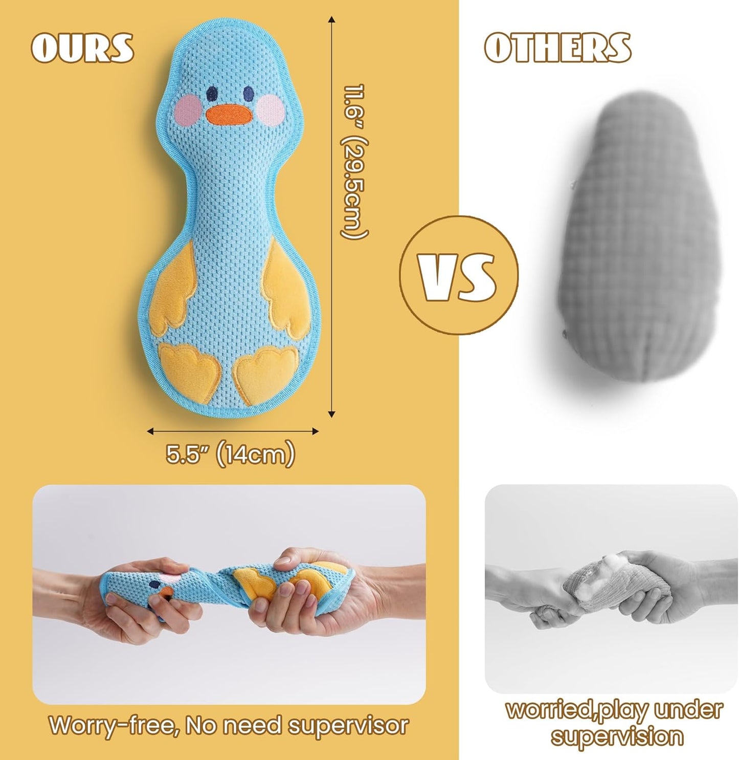 Nocciola Duck Squeaky Dog Toy, New 2025 Indestructible Dog Toy for Aggressive Chewers, Stuffed Toy with Two Tough Layers, Interactive Tug Training to Keep Them Busy, Blue