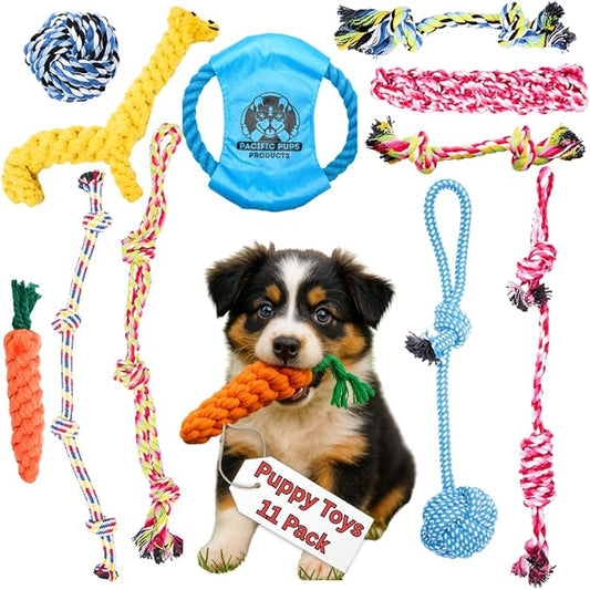 Pacific Pups Puppy Teething Toys -11 Pack Puppy Chew Toys for Teething - Gentle Rope Dog Toys - Multipack Chew Toys for Puppies 0-6 Months