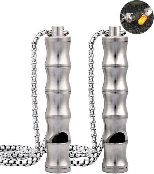Titanium Pill Holder Necklace for Men Women Emergency Whistle Mini Keychain Nitro Pill Case with Loud Whistles EDC Safety Backpacking Survival Hiking Camping Pets Training