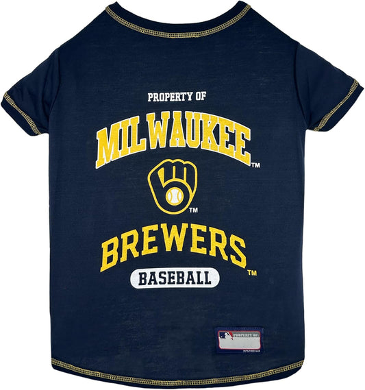 MLB Milwaukee Brewers Dog T-Shirt, X-Large. - Licensed Shirt for Pets Team Colored with Team Logos. - Premium Stretchable Materials for The Comfort of Your Dog & cat.