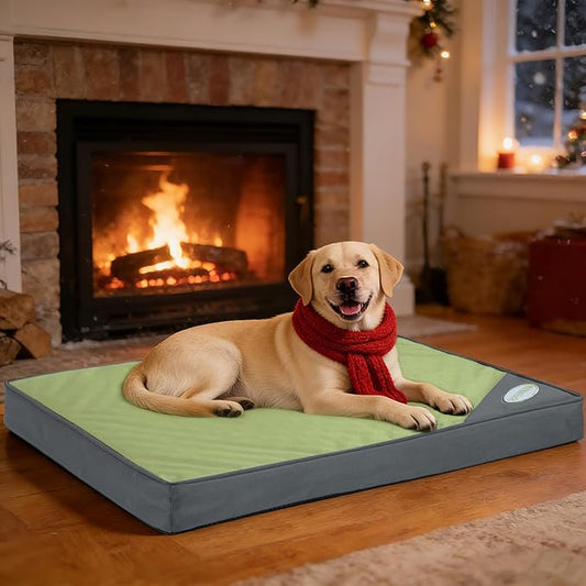 Orthopedic Outdoor Waterproof Dog Beds for Extra Large Dogs, Washable Crate Bed with Egg Crate Foam Pet Bed Mat and Removable Oxford Fabric Cooling Cover Bed,45"x 32", Dark Green