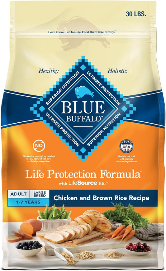 Blue Buffalo Life Protection Formula Large Breed Adult Dry Dog Food, Promotes Joint Health and Lean Muscles, Made with Natural Ingredients, Chicken & Brown Rice Recipe, 30-lb Bag