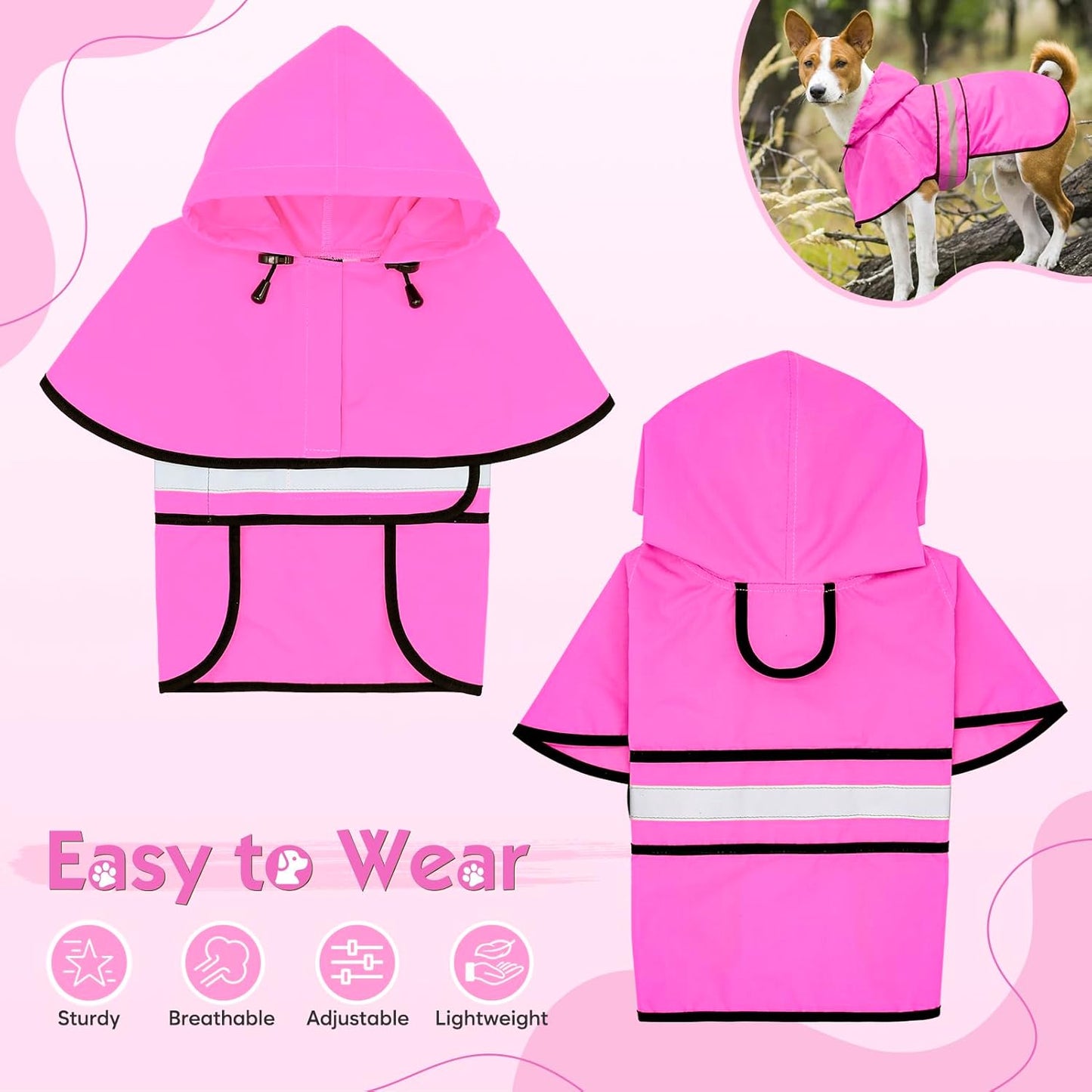 Weesiber Dog Raincoat, Waterproof Dog Rain Jacket Hooded Poncho Slicker, Lightweight Pet Rain Coat for Walking (M, Pink)