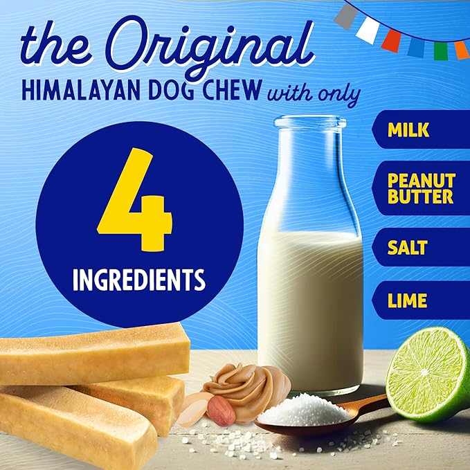 Himalayan Dog Chew Original Yak Cheese Chew, Peanut Butter, 1 Large Stick, 3.3 oz, Gluten Free, Healthy Treats, Grain & Lactose Free 100% Natural, Long Lasting Chews for s Under 55 lbs