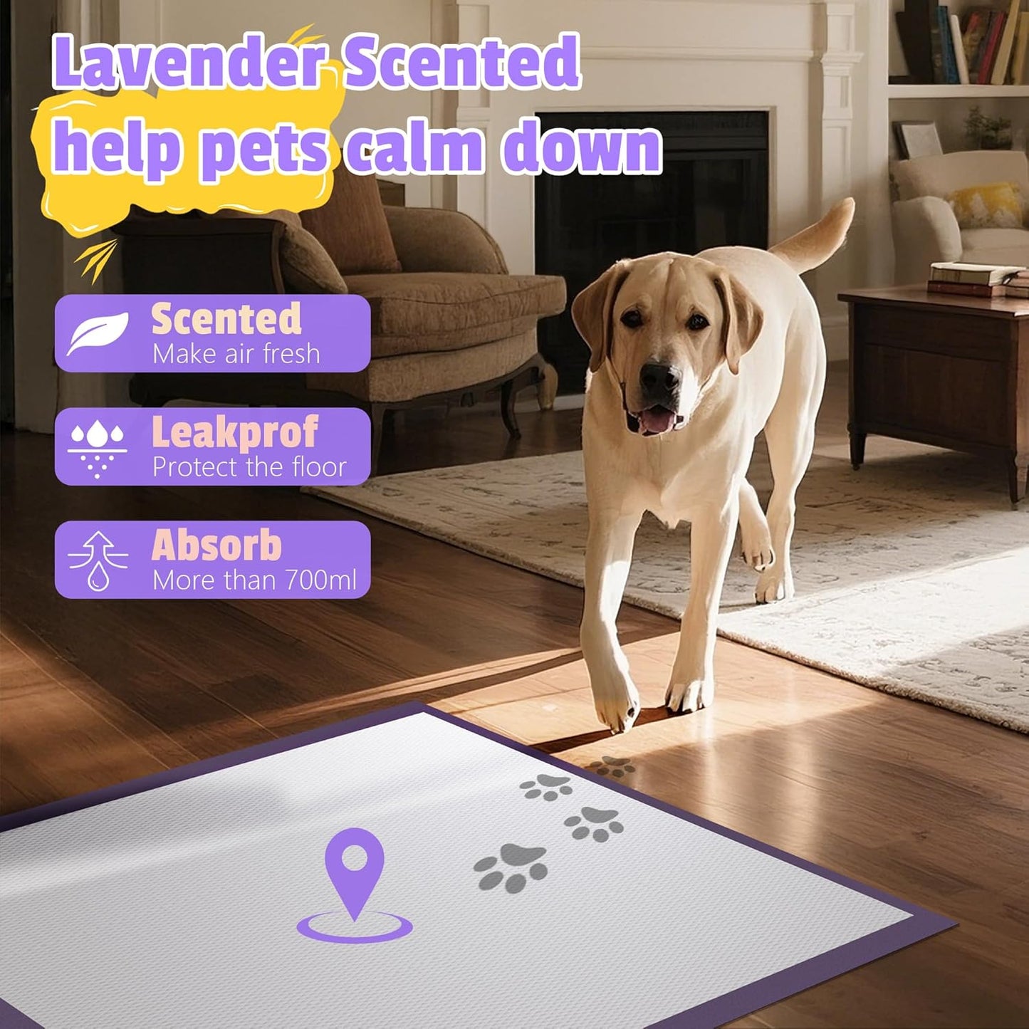 Lavender Scented Super Absorbent & Leak-Proof Puppy Pads, 30"x36" Odor Control Pet Training Dog Pee Pads, Thicken Quick Dry Pee Pads, Potty Training Pads for Dogs Cats 45Counts