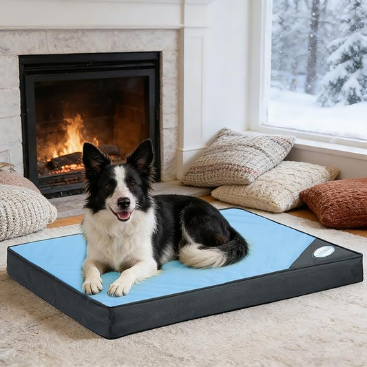 Orthopedic Outdoor Waterproof Dog Beds for Medium Dogs, Washable Pet Bed with Egg Crate Foam Pet Bed Mat for Crate and Removable Oxford Fabric Cover,36"x 26", Blue